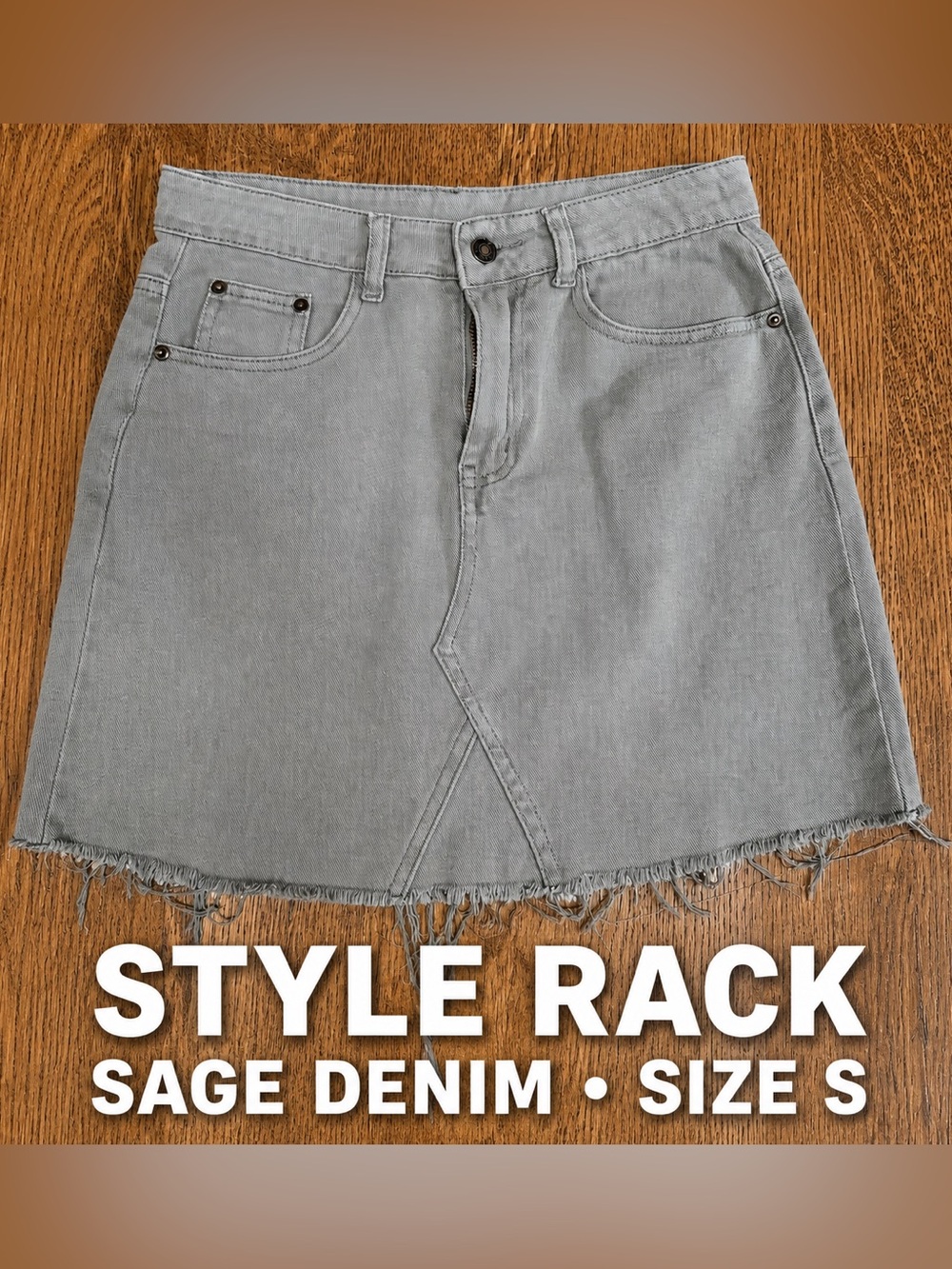 Style Rack Sage Green Raw Hem Denim Mini Skirt Size Small